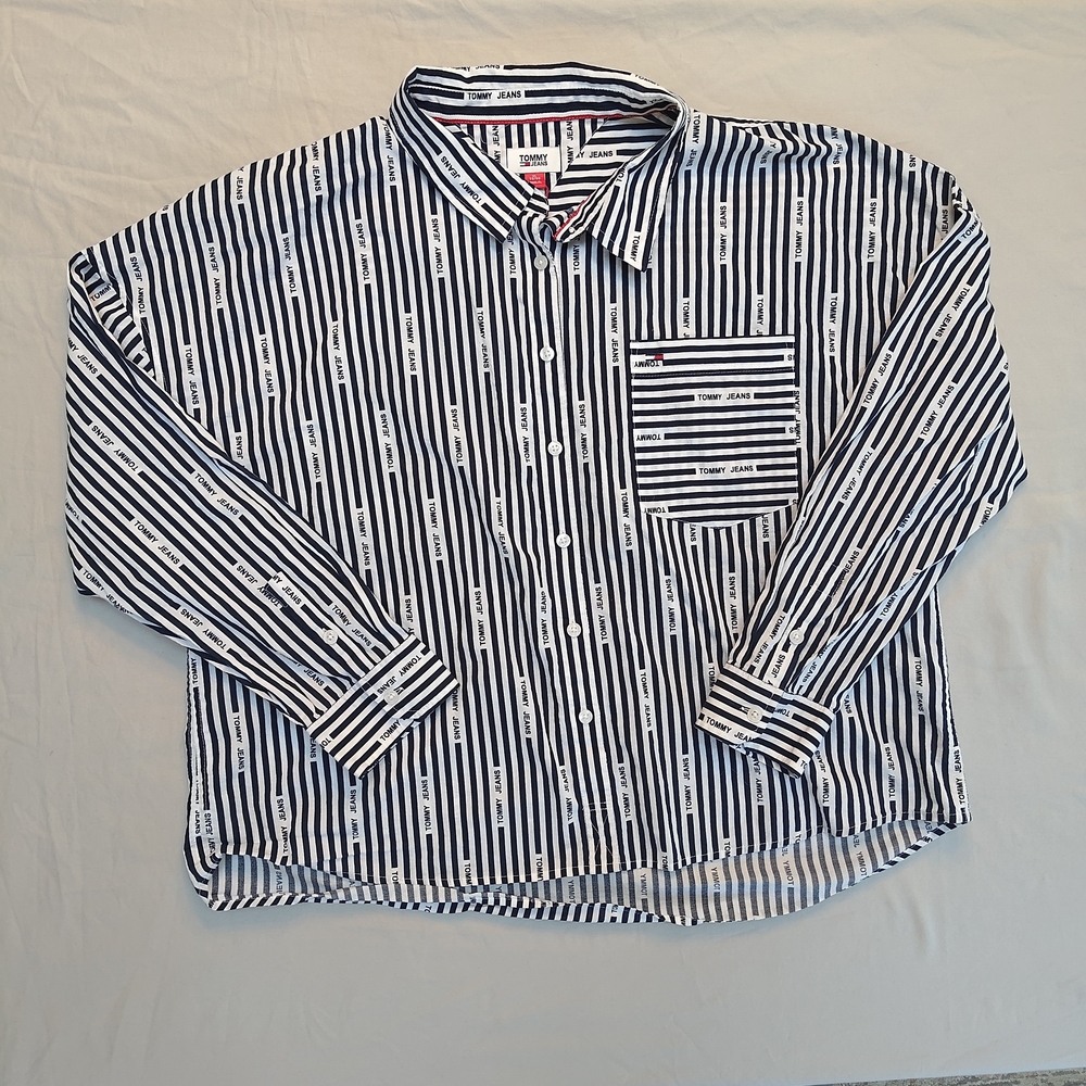 Tommy Jeans Women's Navy and White Striped Shirt